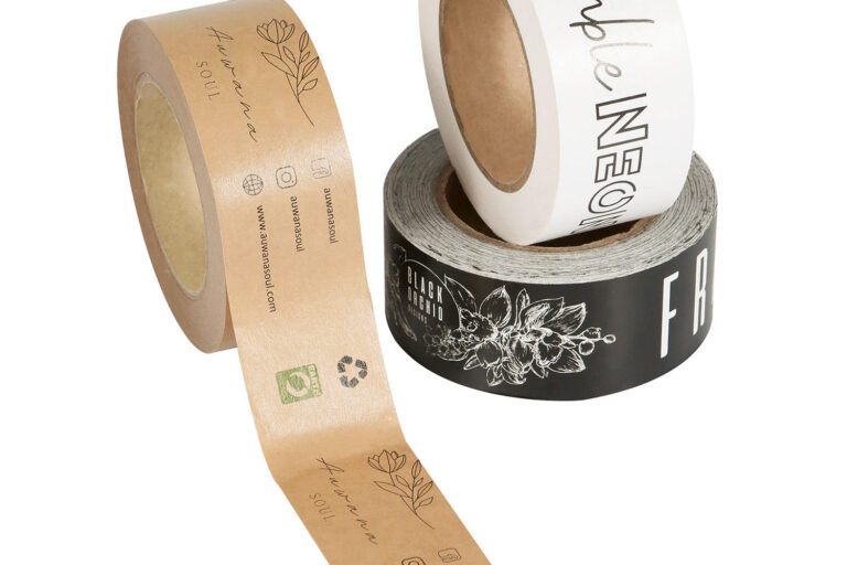Custom Printed Eco Kraft Paper Tape – BOPP or Water Activated Gummed Roll (4) Custom Eco Kraft Paper Packing Tape Roll