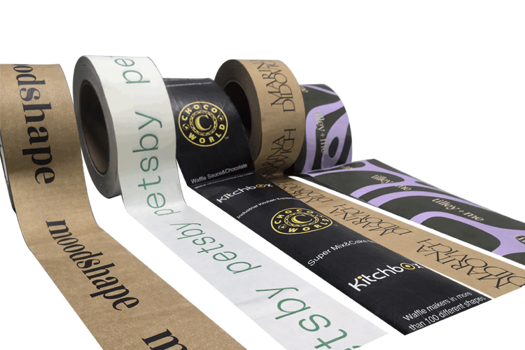 Custom Printed Kraft Paper Tape – Eco Friendly Self Adhesive Packing Tape Roll (1) Custom Logo Printed Eco Kraft Paper Tape Roll